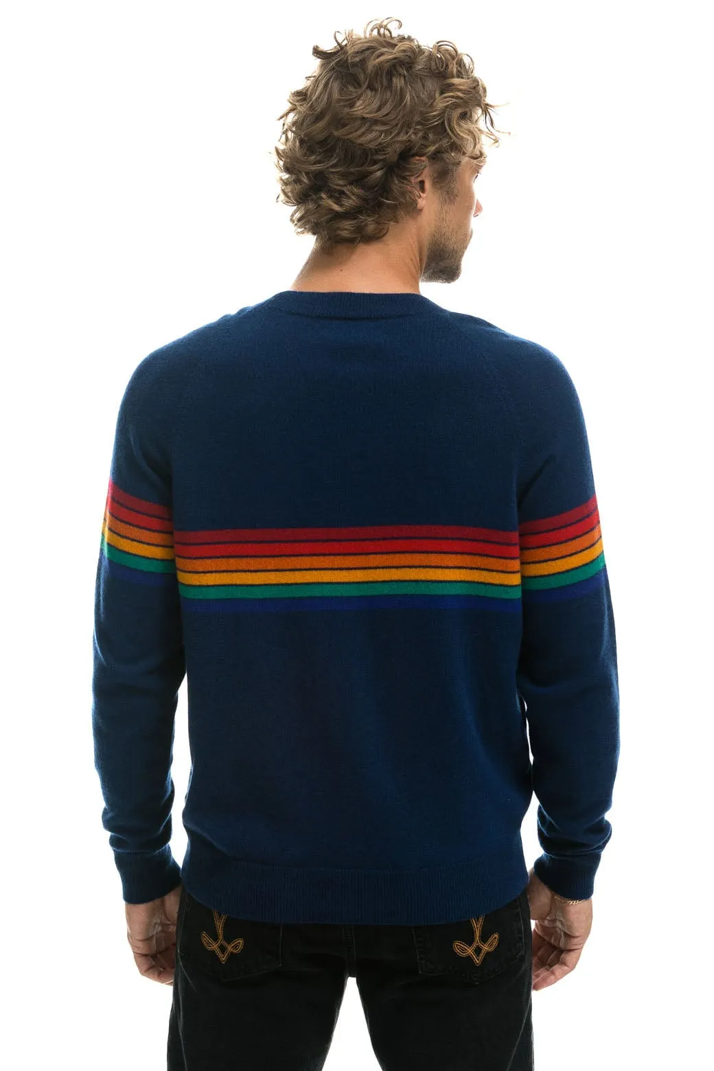 RAINBOW STRIPE 6 UNISEX LIGHT CASHMERE SWEATER - MIDNIGHT