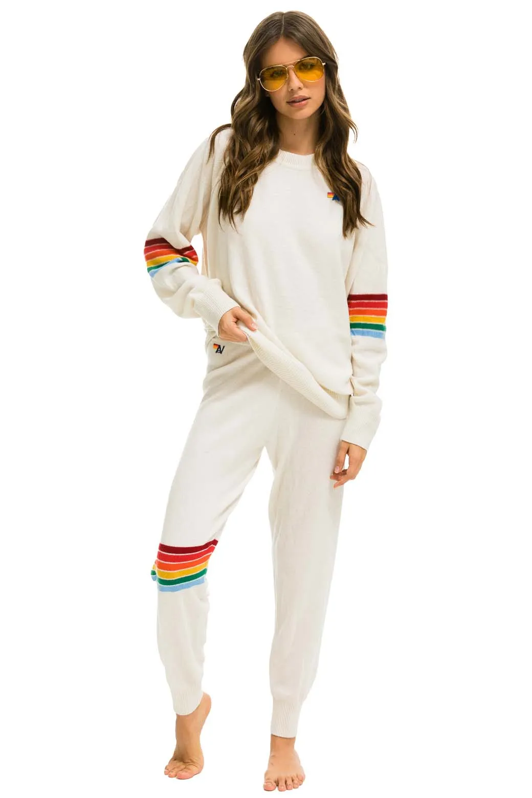 RAINBOW STRIPE CASHMERE LIGHT SWEATER PANT	- VINTAGE WHITE