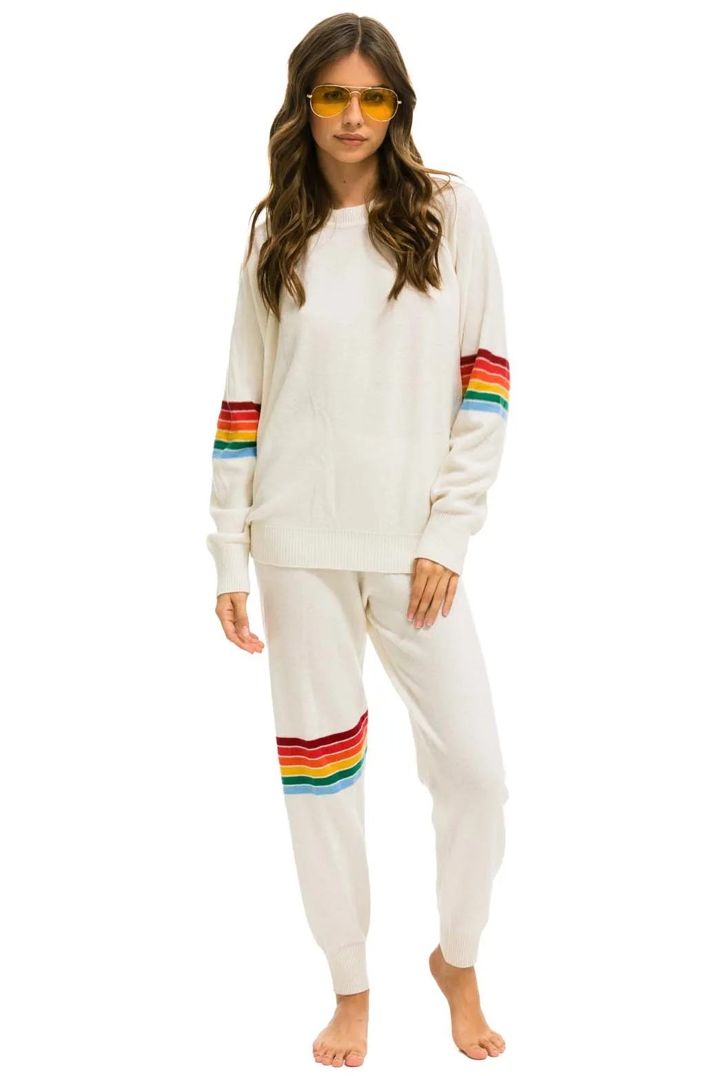 RAINBOW STRIPE CASHMERE LIGHT SWEATER PANT	- VINTAGE WHITE