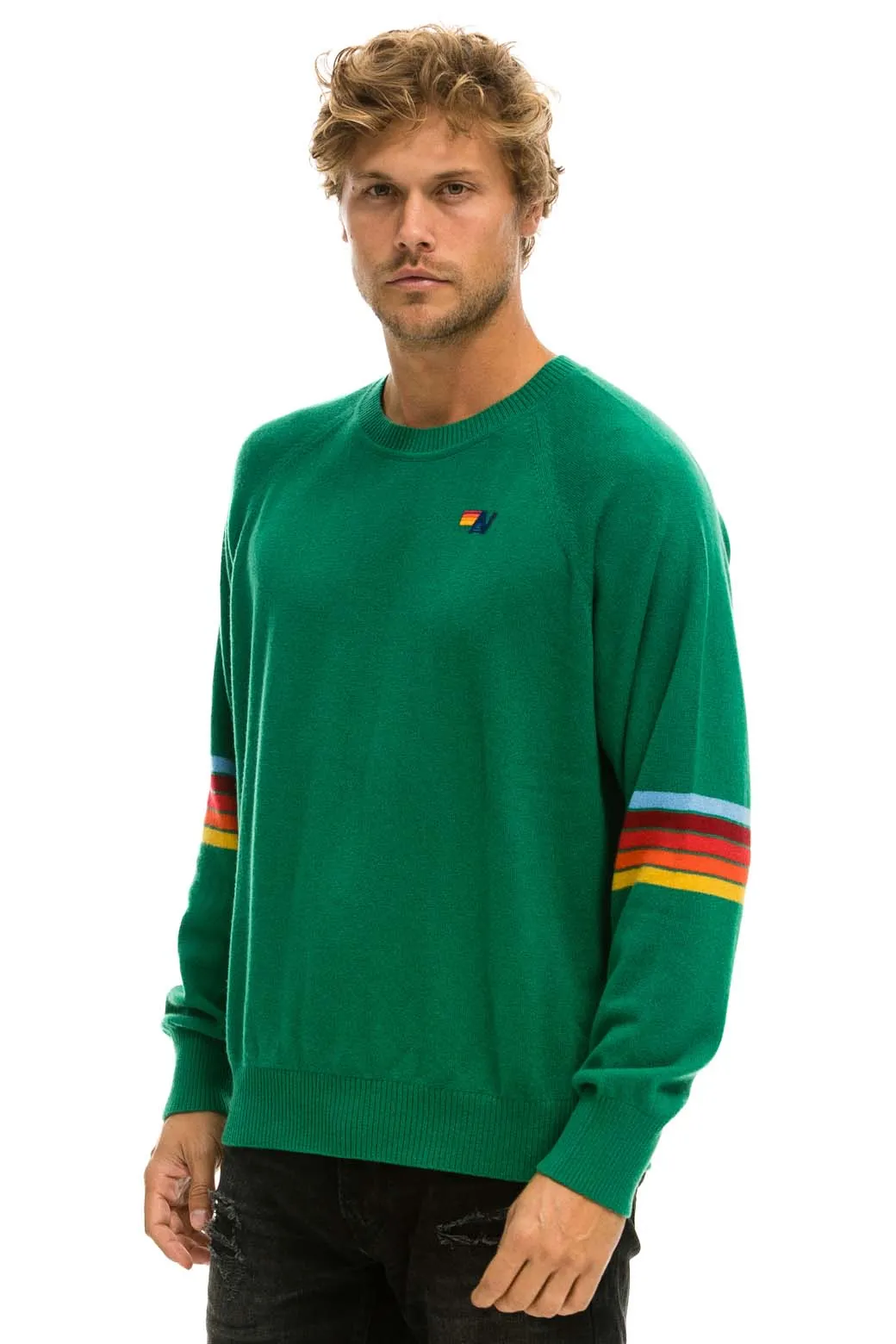 RAINBOW STRIPE SLEEVE UNISEX CASHMERE LIGHT SWEATER - AMAZON