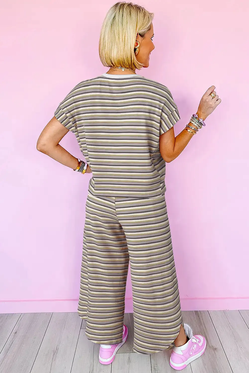 Rainbow Stripe Tassel Wide Leg Pants Set