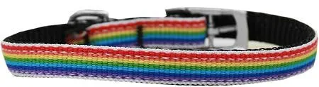 Rainbow Striped Nylon Dog Collar with classic buckles 3-8" Rainbow Stripes Size 14