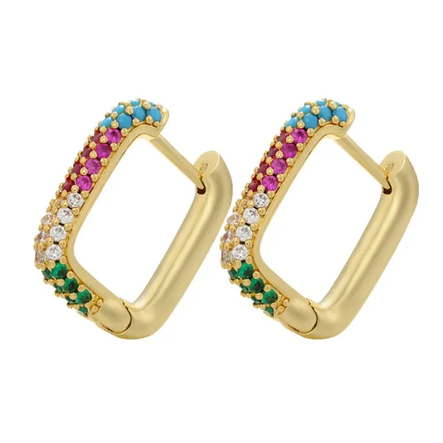 Rainbow U Shape Earrings for Women and Girls with Zircon in Gold Color