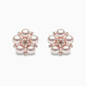 Raindrop 18K Gold Akoya Pearl and Diamond Motif Earrings