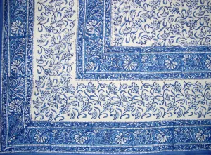 Rajasthan Block Print Tapestry Cotton Bedspread 106" x 106" Queen Blue