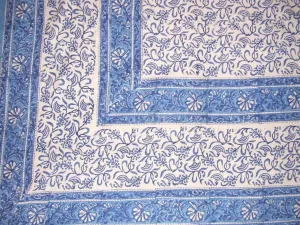 Rajasthan Block Print Tapestry Cotton Bedspread 106" x 70" Twin Blue