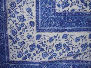 Rajasthan Block Print Tapestry Cotton Bedspread 108" x 88" Full-Queen Blue