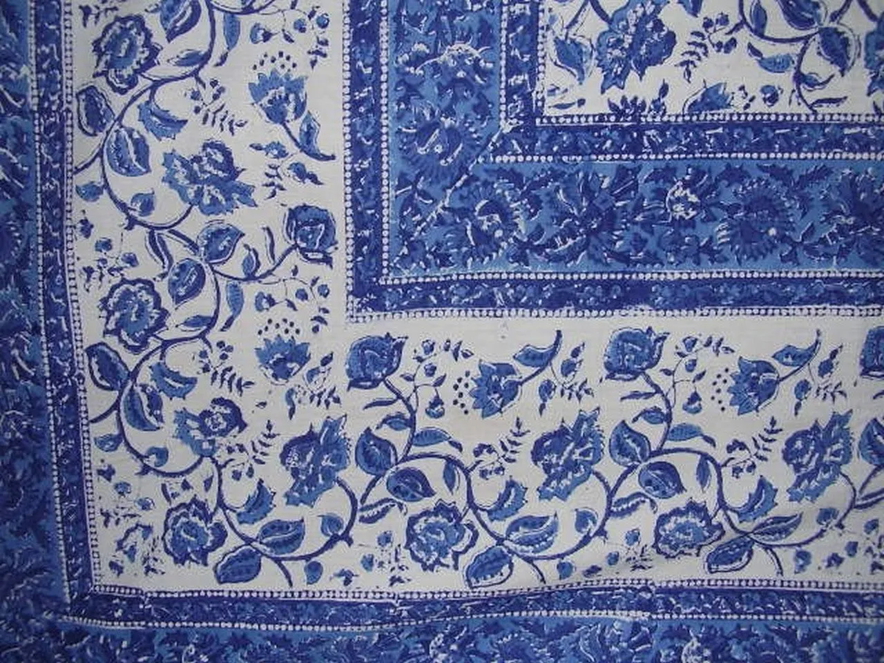 Rajasthan Block Print Tapestry Cotton Bedspread 108" x 88" Full-Queen Blue