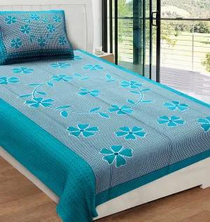 RajasthaniKart Pure Cotton 144 TC Single Size Bed sheet with 1 Pillow Cover - Bedsheet for Single bed (Green, Single Bedsheets Cotton,154)