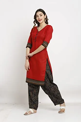 Rajnandini Women's Red Cotton Printed Unstitched Salwar Suit Material(JOPLVSM4031)