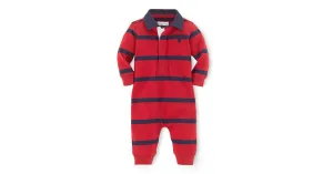 Ralph Lauren Red Striped Cotton Boys Rugby Coverall