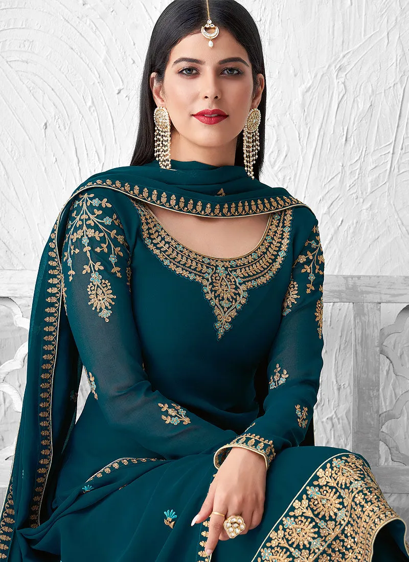 Rama Green Embroidered Palazzo Suit