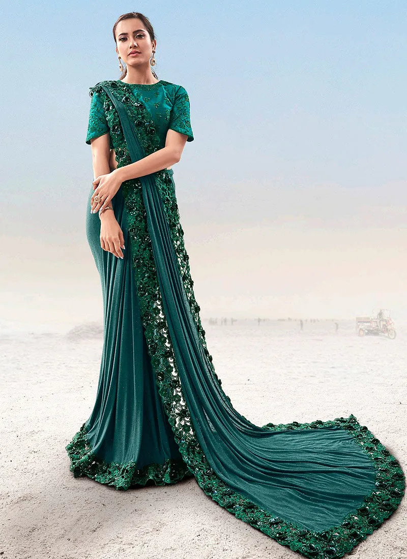 Rama Green Embroidered Saree