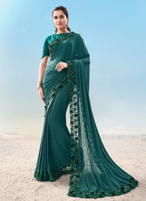 Rama Green Embroidered Saree