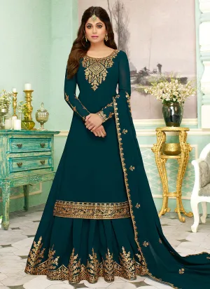 Rama Green Golden Embroidered Sharara Style Suit