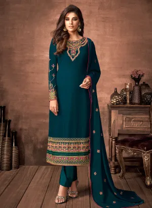 Rama Green Multi Embroidered Pant Style Suit