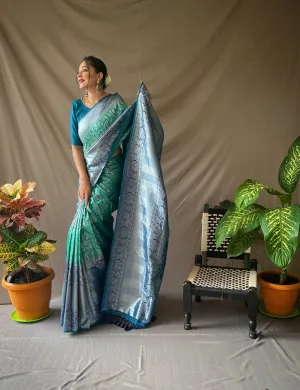 Rama Green Saree in Pure Kanjeevaram Meenakari