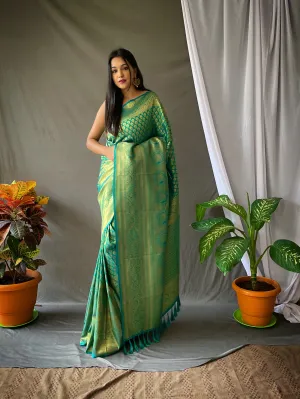 Rama Green Saree in Pure Kanjeevaram Silk for women