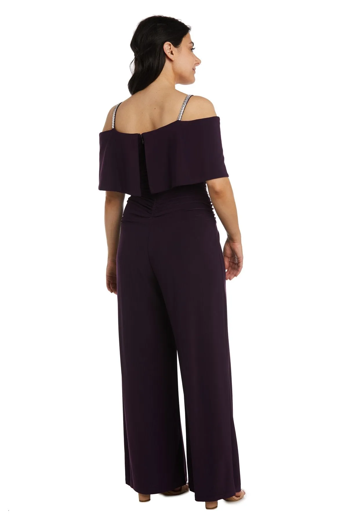 R&M Richard's Petite Women's Cold Shoulder Ruched Waist Jumpsuit - Wedding Guest Outfit Petite