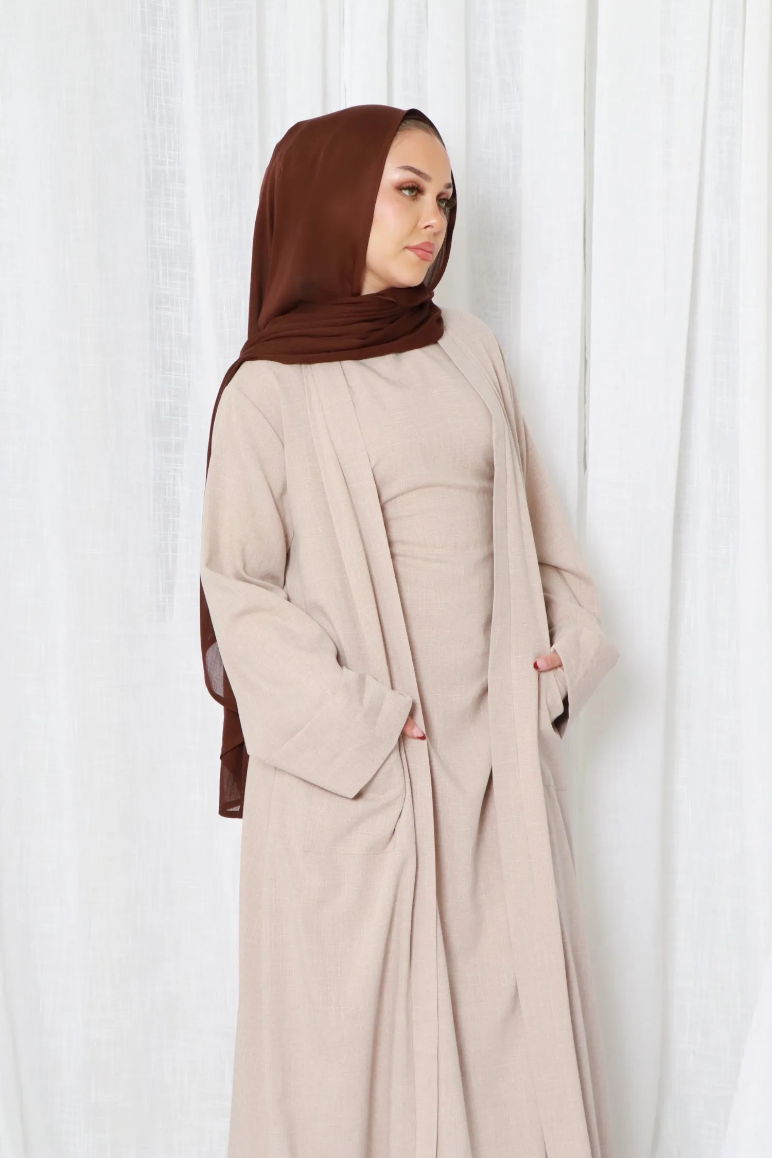 Rana linen Abaya Set- Oatmeal