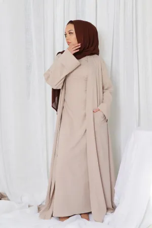 Rana linen Abaya Set- Oatmeal