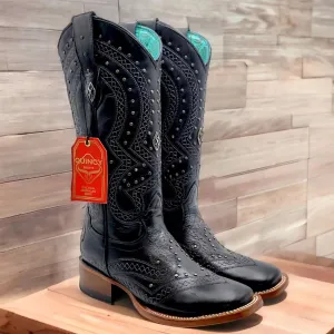 Ranchera Black Cowgirl Boots Square Toe