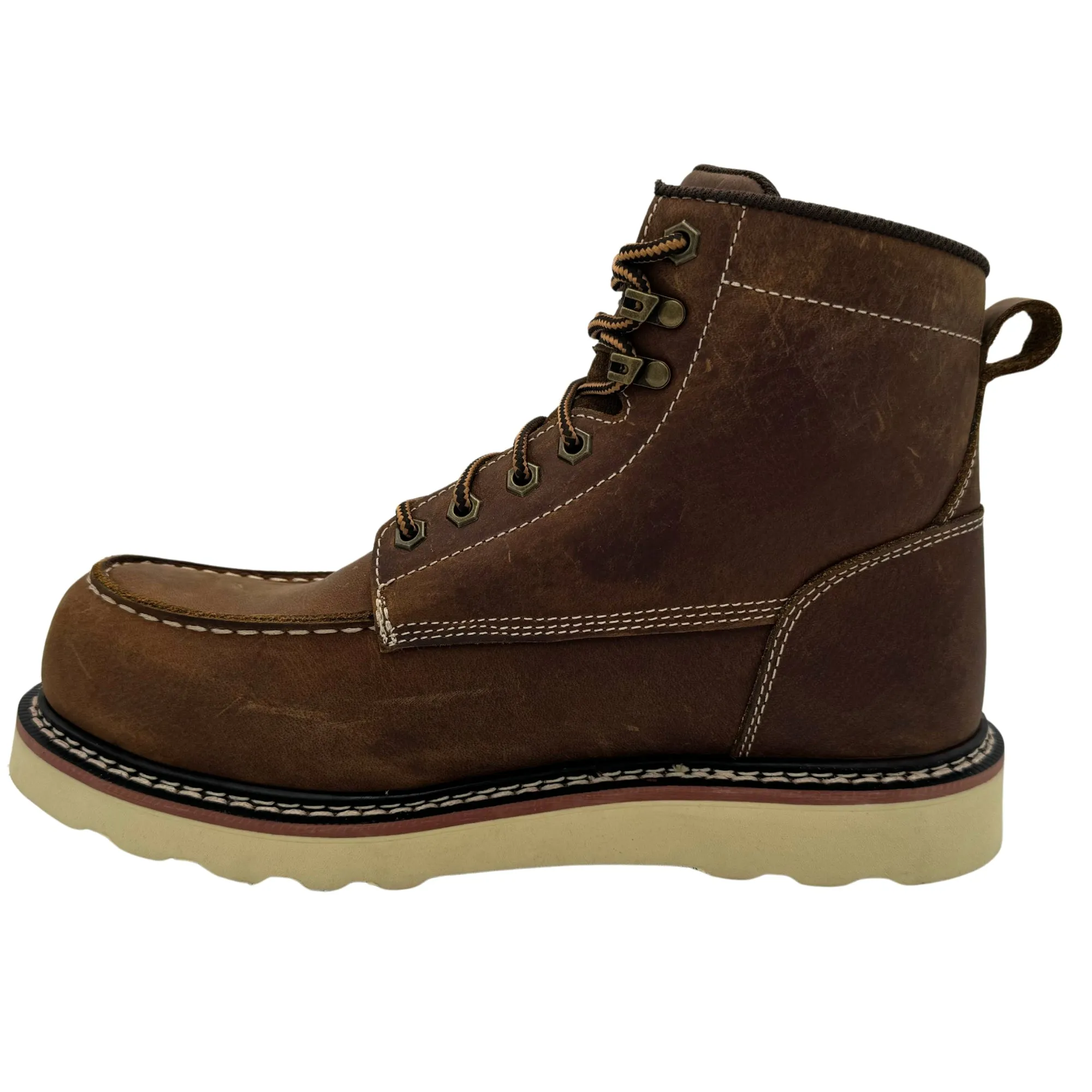 RANCHO: MEN'S 6" MOC TOE: CRAZY HORSE-WHISKEY BROWN-[COMPOSITE SAFETY TOE]- 9256CR