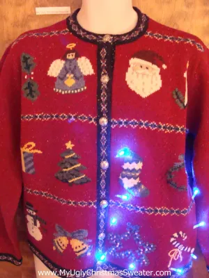 Random Decoations on a Cute Christmas Sweater with Lights