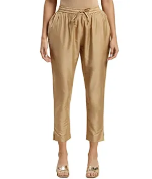 rangita Women Beige Solid Ankle Length Straight Pant, M