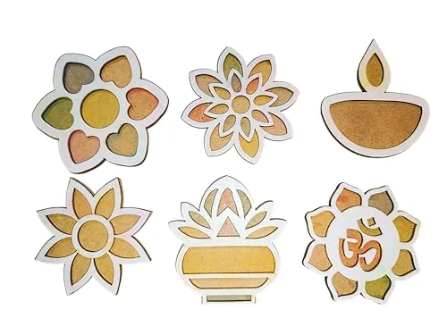 Rangoli Design Plates, MDF Rangoli Designsb for Diwali Poojan Set of 6