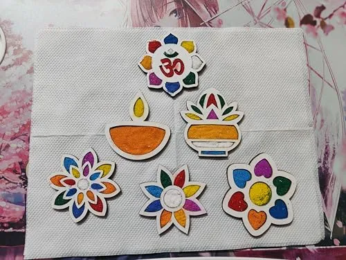 Rangoli Design Plates, MDF Rangoli Designsb for Diwali Poojan Set of 6