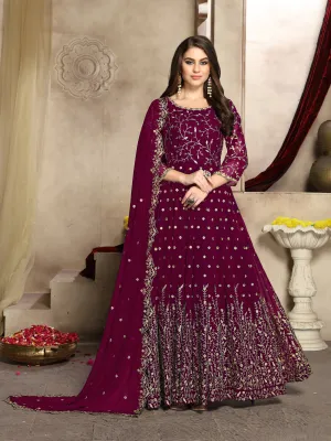 Rani Pink Heavy Embroidered Georgette Anarkali Suit