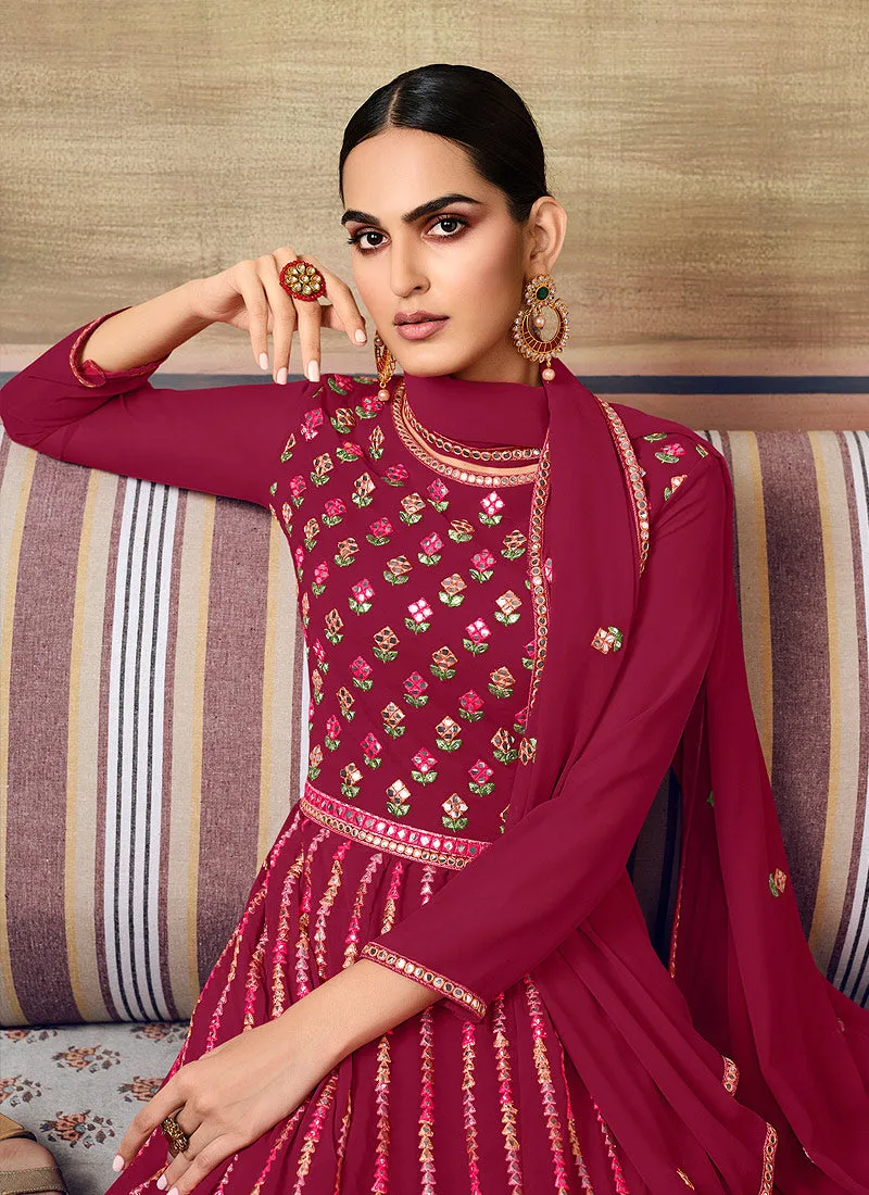 Rani Pink Mirror Work Embroidered Georgette Sharara Suit