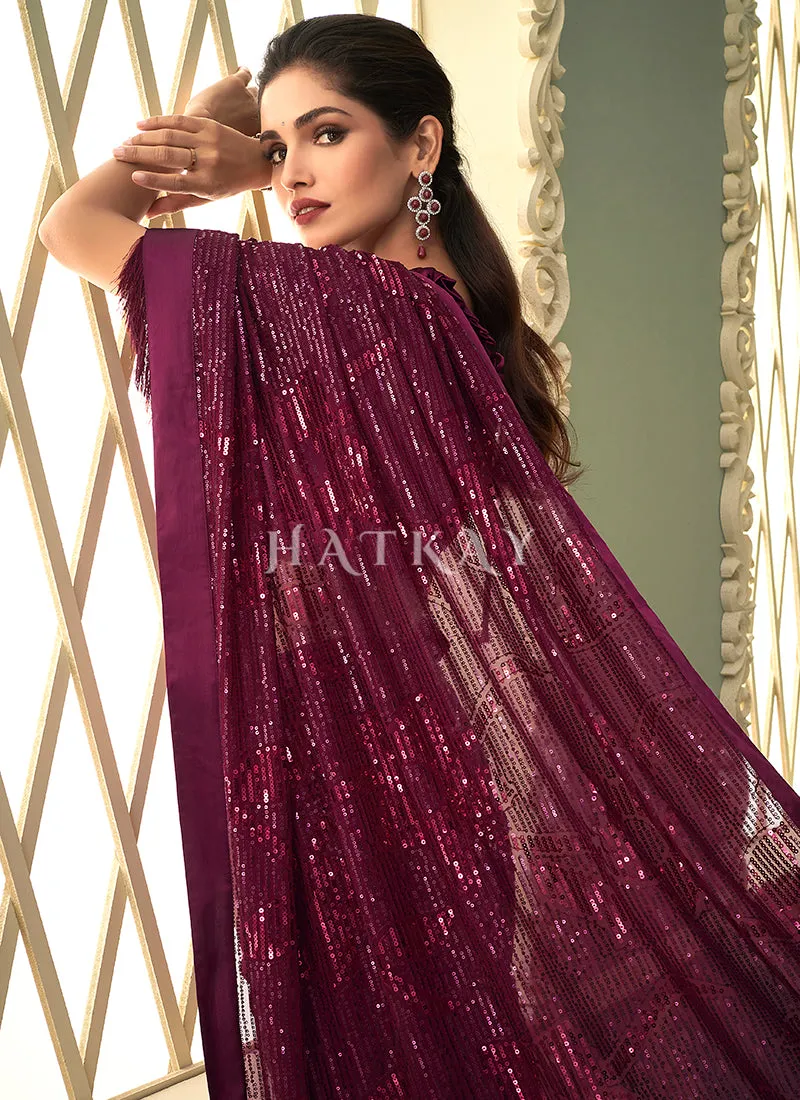 Rani Pink Sequins Embroidery Georgette Saree