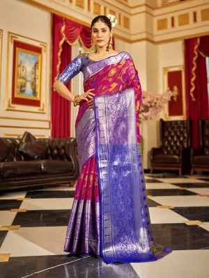 Rani Pink Soft Cotton Saree with Woven Design