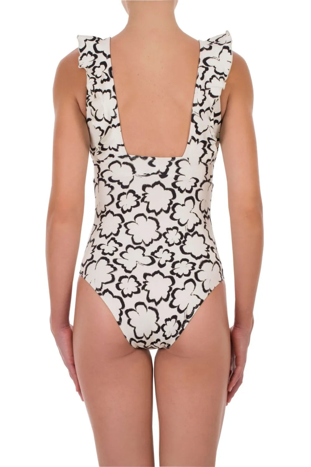 Rania Ruffled One-piece White/Black Floral