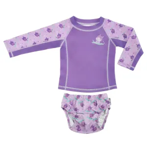 Rashguard Top   Swim Diaper 2pc Set - Hippo