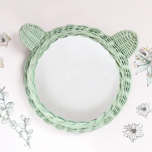 Rattan Bear Mirror - Mint Green