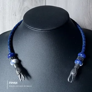 Raven Torc Lapis Lazuli Necklace Silver Blue Leather