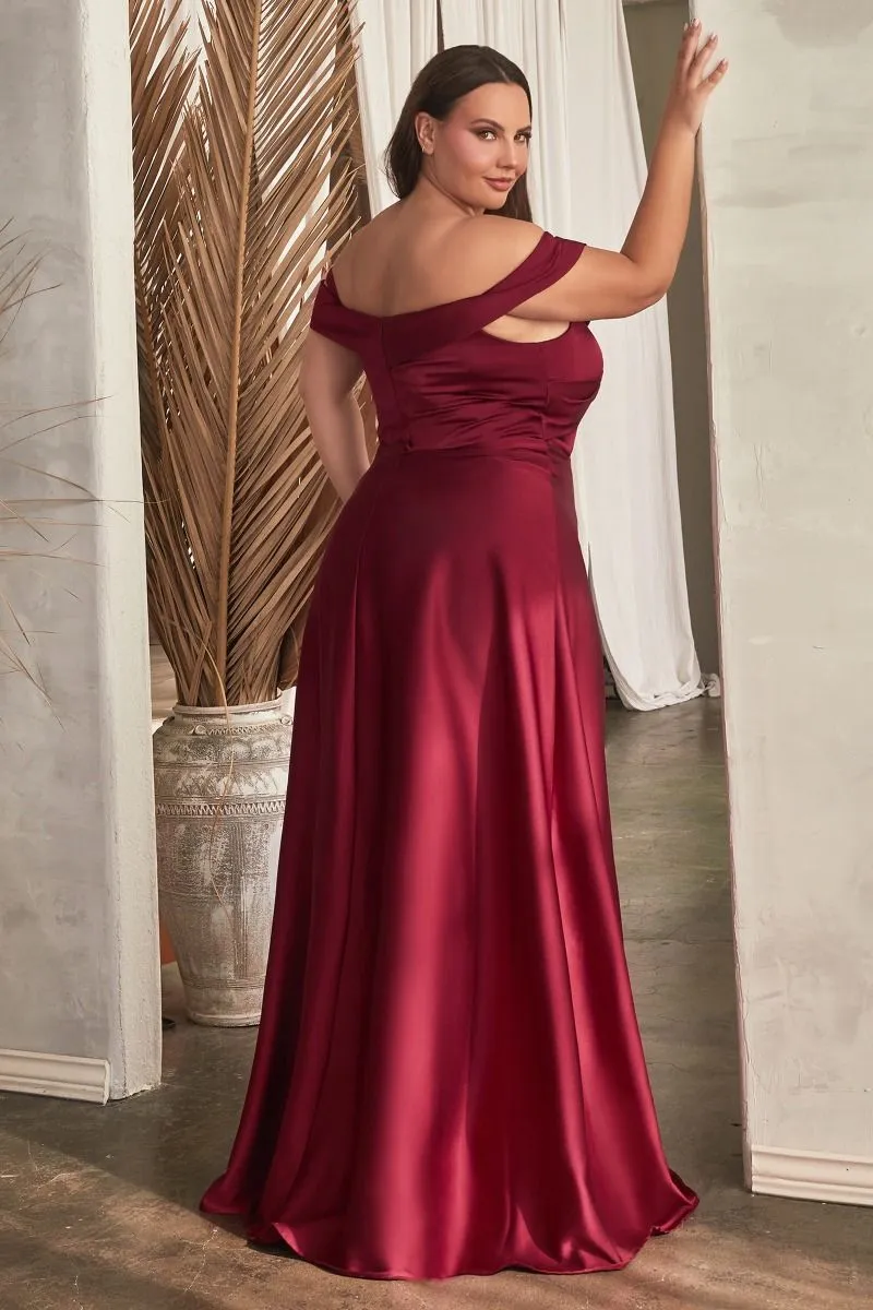 Ravish Prom Dress Satin Off the Shoulder A-line Gown 740325AK-Burgundy LaDivine CD325 Cinderella Divine CD325