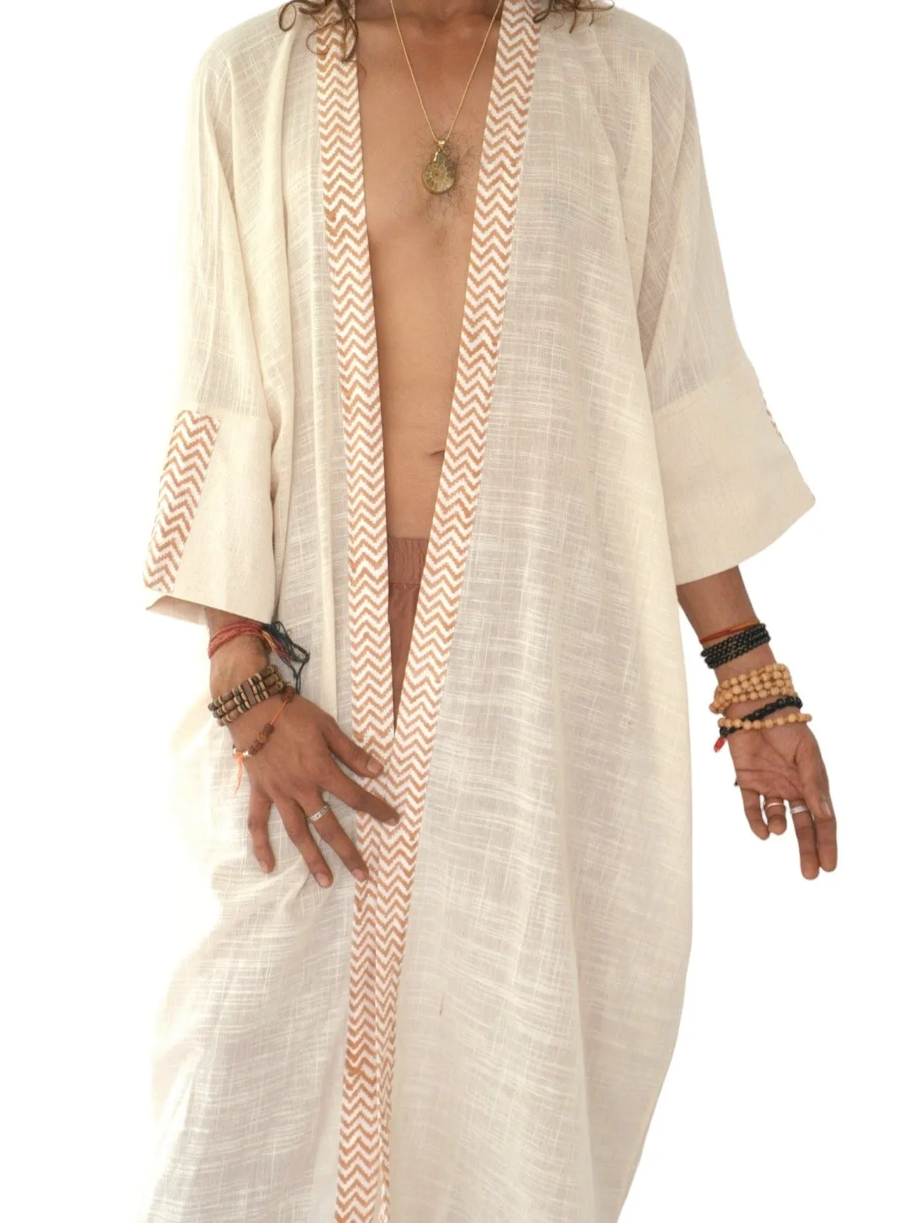 Raw Cotton Cream Long Kimono