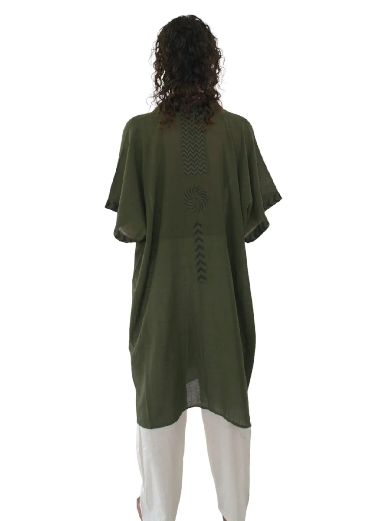 Raw Cotton Forest Green Kimono