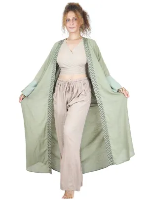 Raw Cotton Green Sage Long Kimono