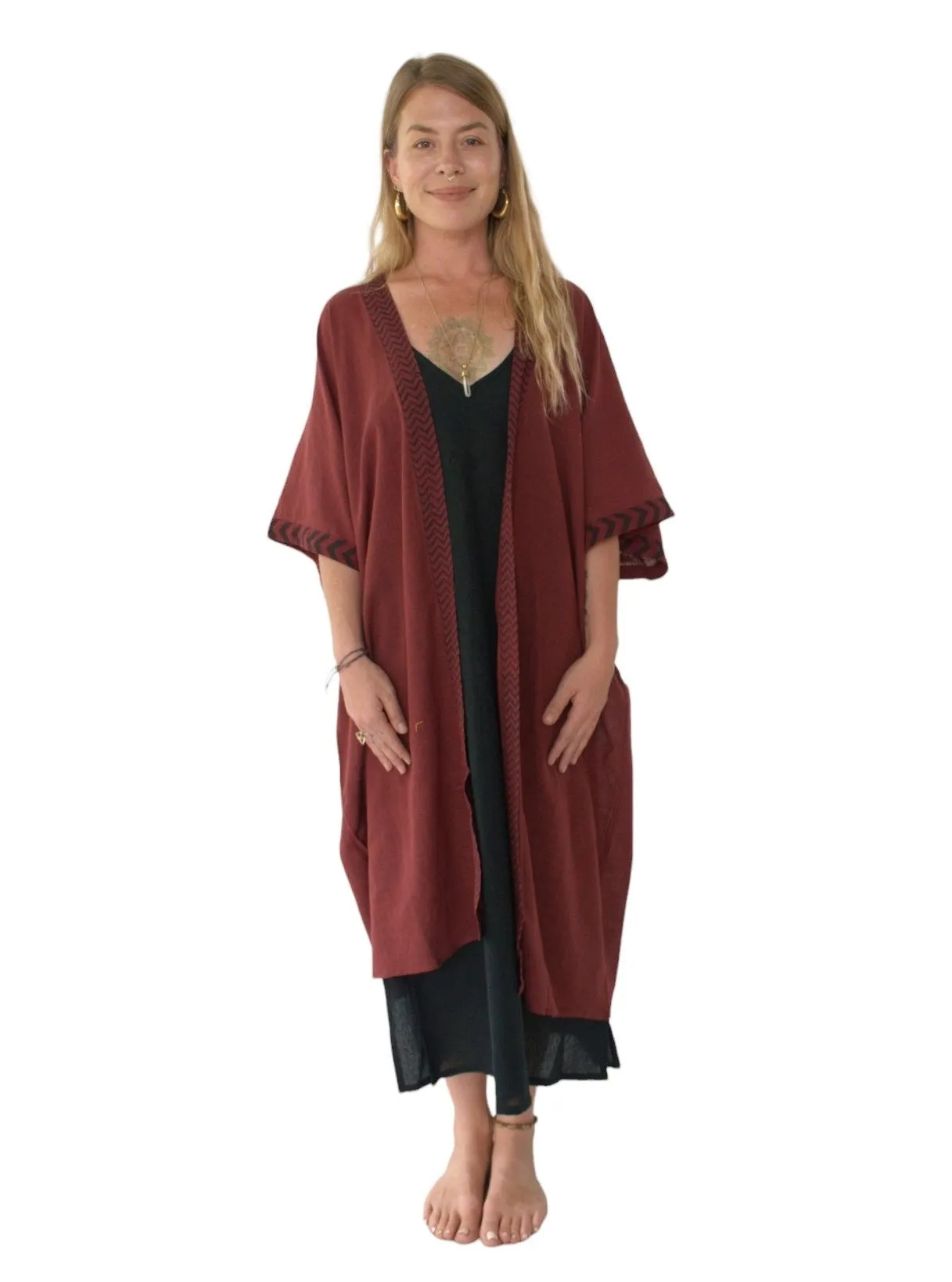 Raw Cotton Maroon Kimono