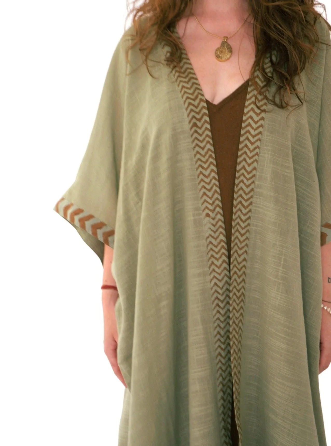 Raw Cotton Sage Green Kimono