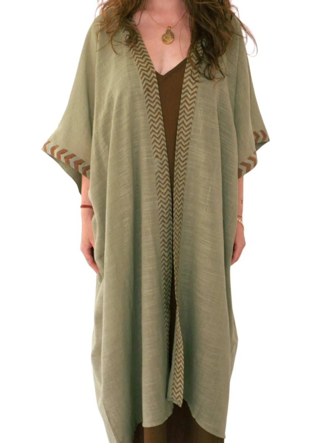 Raw Cotton Sage Green Kimono