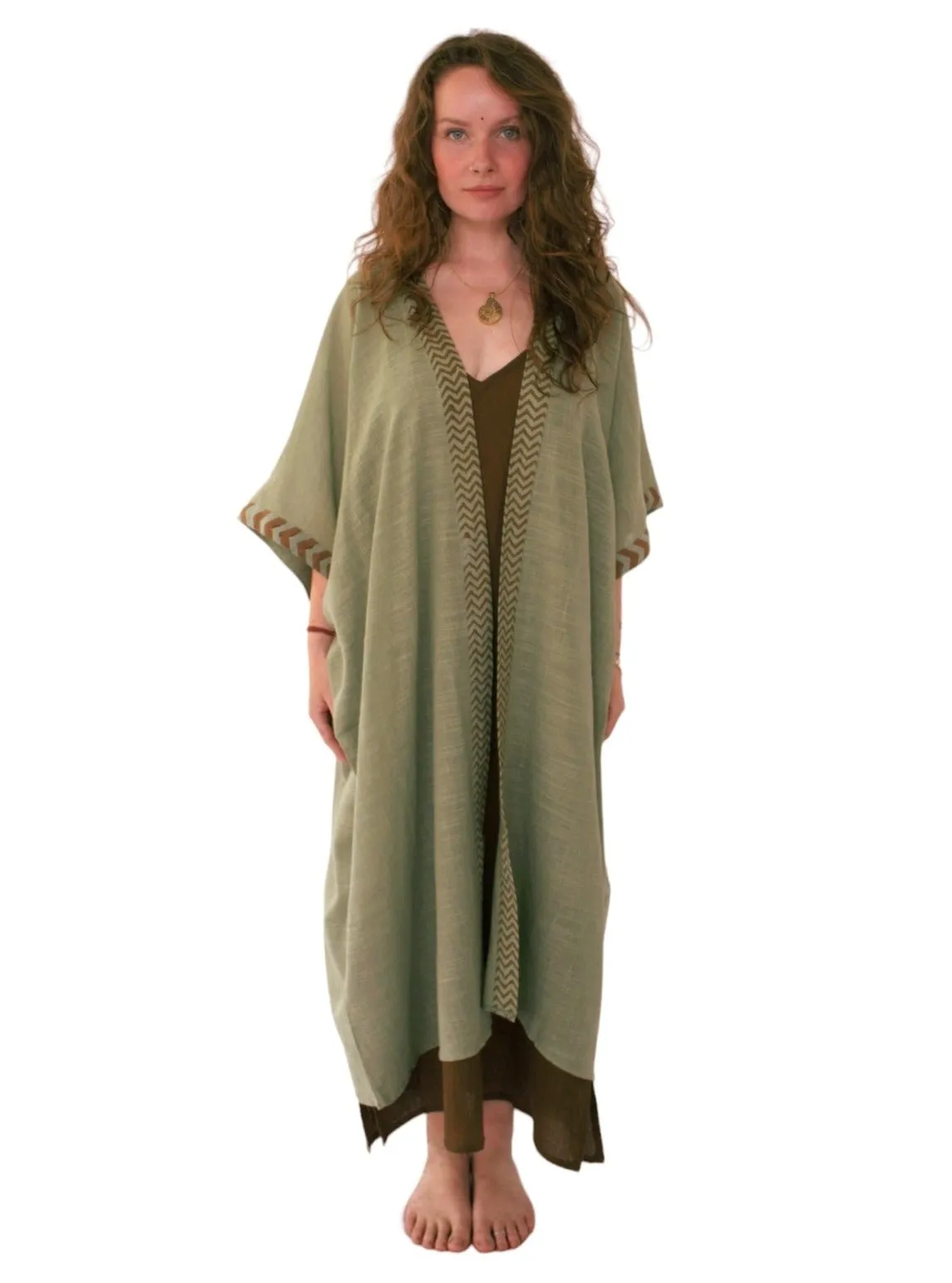 Raw Cotton Sage Green Kimono