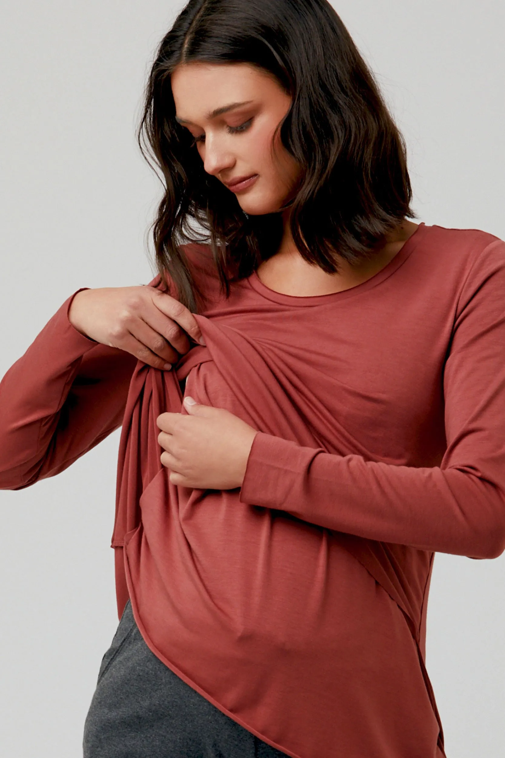 Raw Edge Maternity Nursing Top in Spice