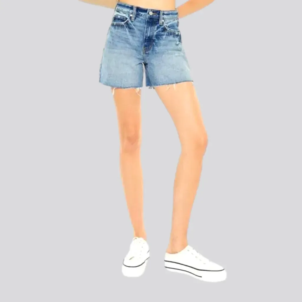 Raw-hem high-waist denim shorts for ladies