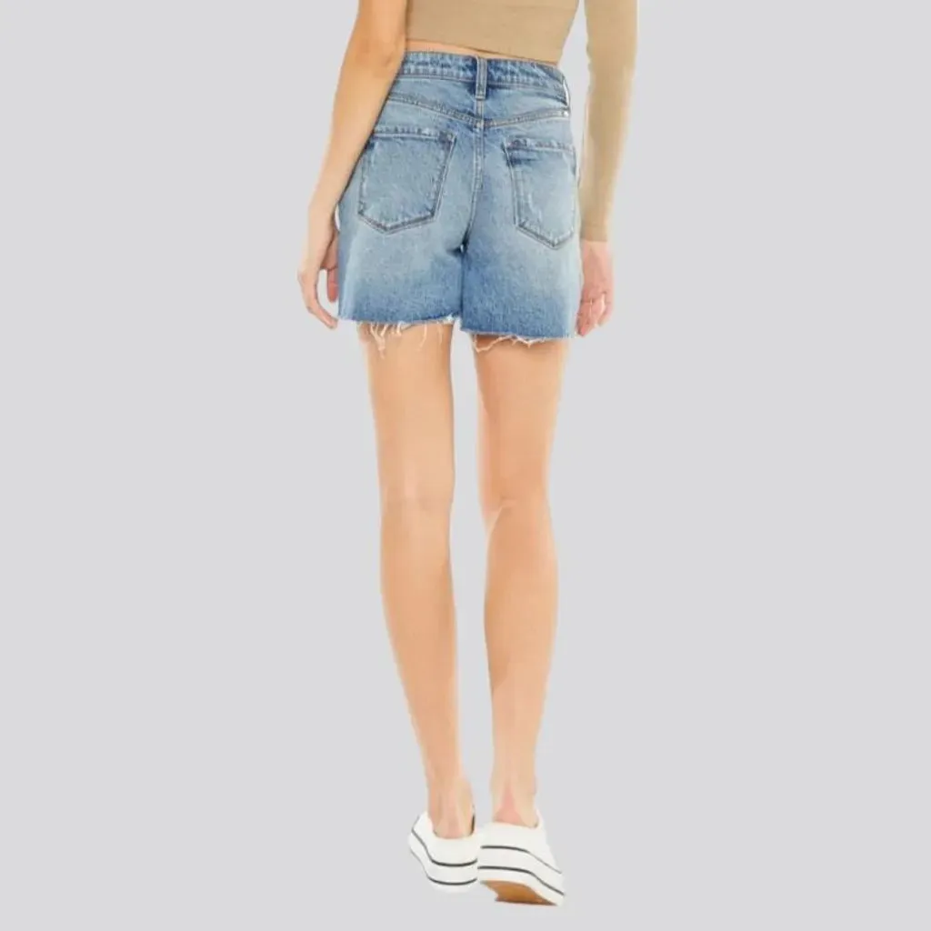 Raw-hem high-waist denim shorts for ladies